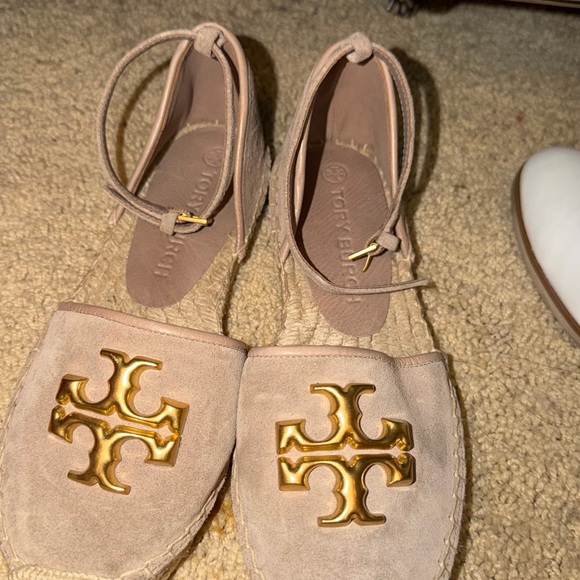 Tory Burch Shoes - Tory Burch Blush Suede Espadrille Sandals with Gold Logo